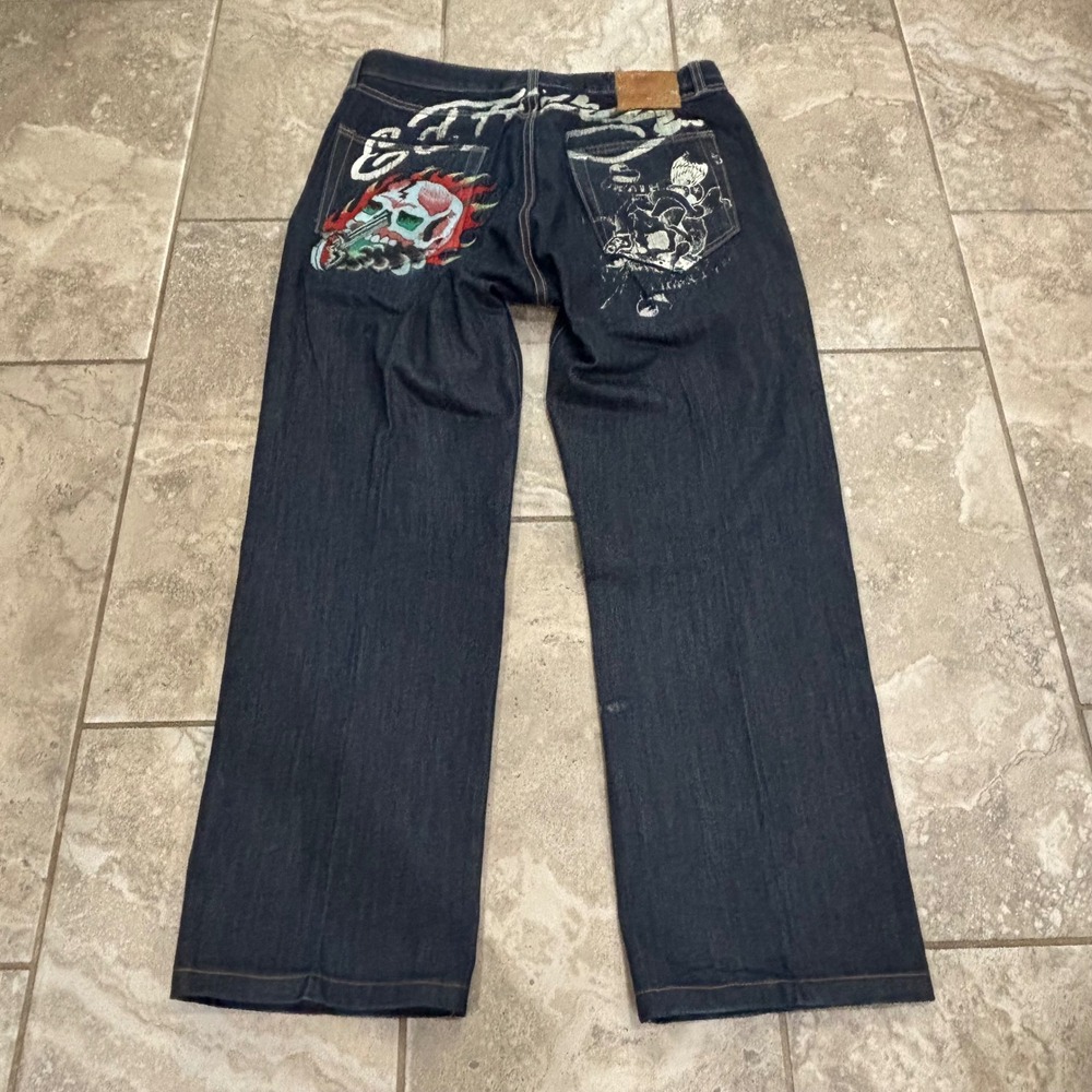 Y2K Ed Hardy Christian‎ Audigier Mens 38x31 Death or Glory embroidered Jean